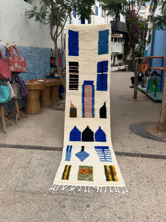 Handmade beni ourain Rug, size 300 x 76 cm