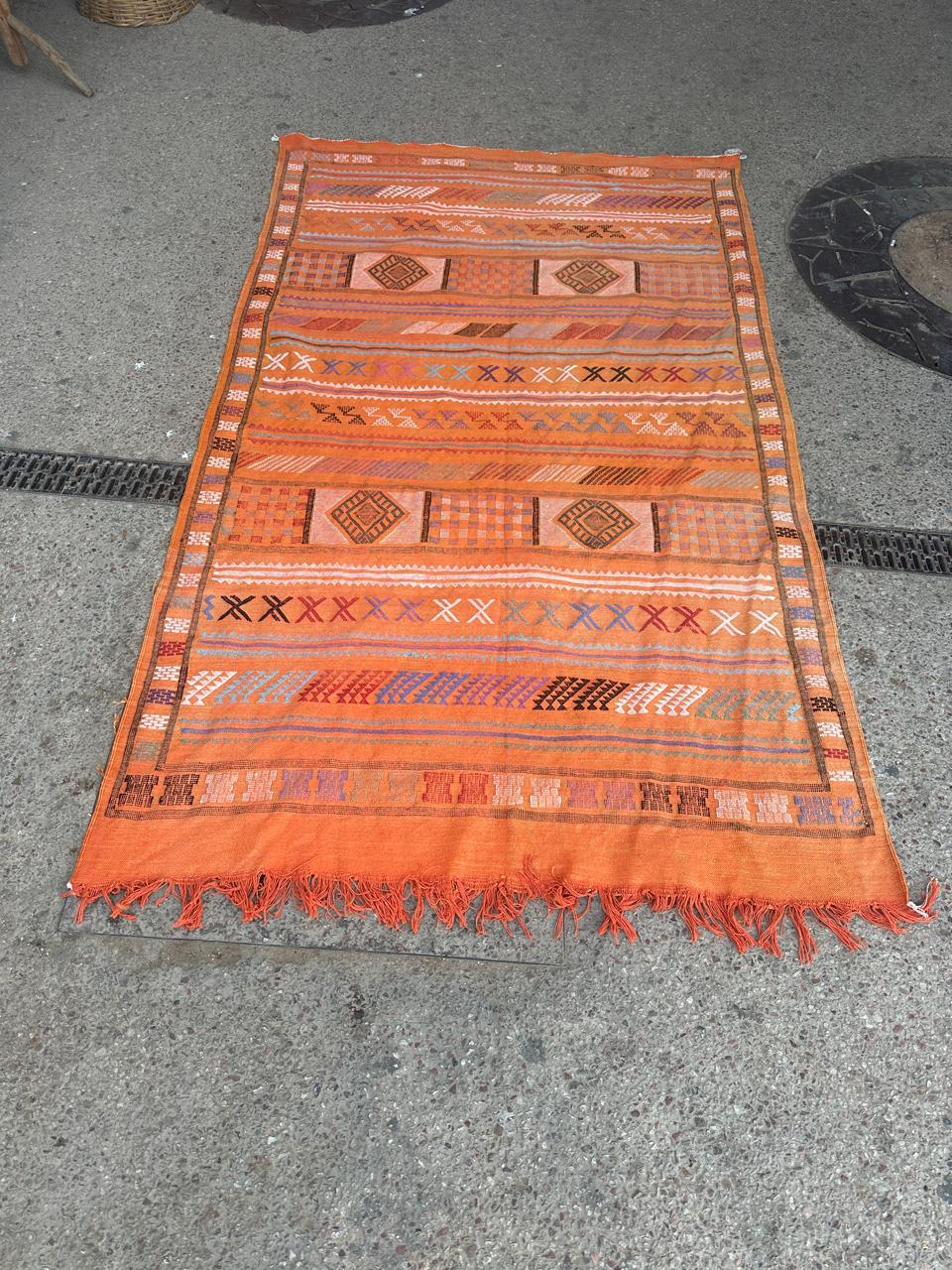 Handmade Kelim Silk/Cotton Rug, size 250 x 150 cm || 8.2 x 4.92 ft