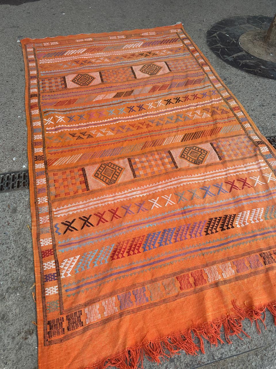 Handmade Kelim Silk/Cotton Rug, size 250 x 150 cm || 8.2 x 4.92 ft